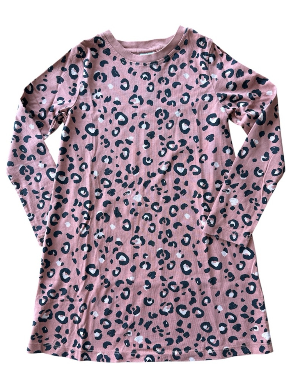 Hanna Andersson Animal Leopard Print Long Sleeve Cotton Dress Girls Size 8